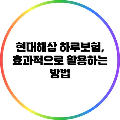 현대해상 하루보험, 효과적으로 활용하는 방법